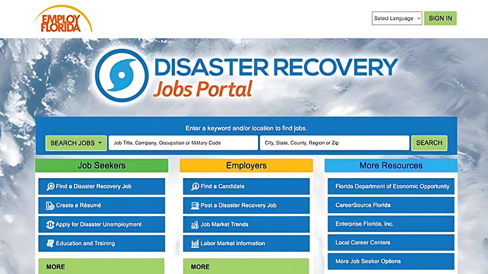 The Hurricane Irma Recovery Jobs Portal Home Page